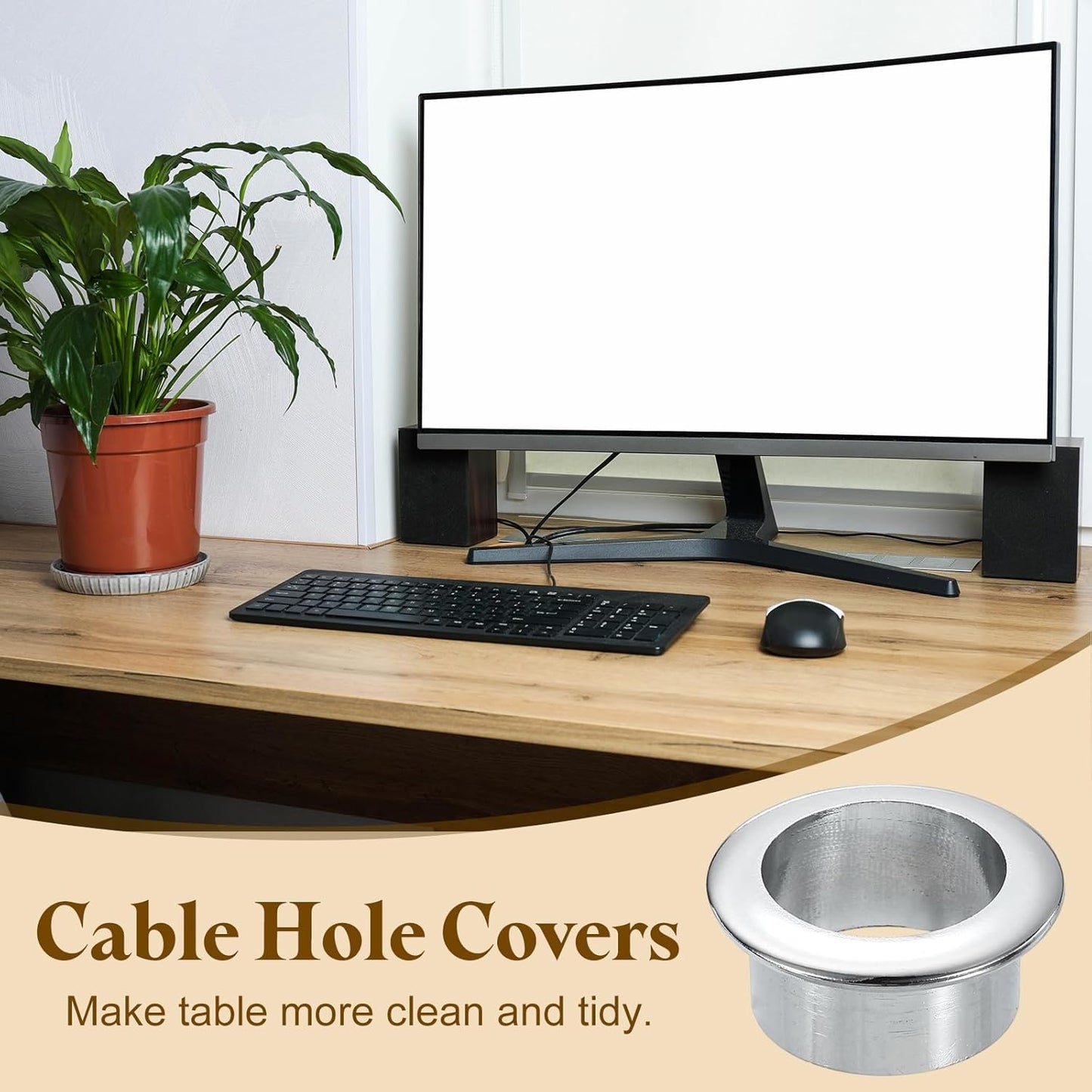 uxcell Desk Grommet, 1-3/16" (30mm) Zinc Alloy Cable Hole Cover Wire Cord Organizer with Marked Cable Ties for Home Office Desktop Wire, Silver Tone