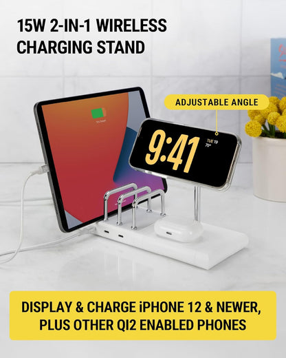Scosche BaseLynx 2.0 Modular Charging Station with 15W MagSafe Wireless Charger Stand, 5W Charging Pad for AirPods Pro and 3 Port 60W USB-C Multi Device Fast Phone Charger Compatible with Apple iPhone