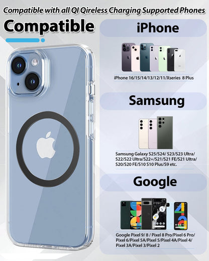 Metal Rings 10PCS,Ultra-Thin(0.4mm) for MagSafe Sticker,Magnetic Adapter,Phone Cases&Wireless Charger,Compatible with iPhone 16/15/14/13,Galaxy S24/S23/S22/Kindle (Black 10PCS)