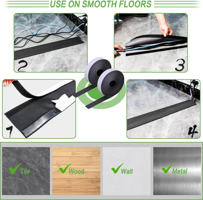 Floor Cable Covers - 20ft Oxford Fabric Cord Protector with Adhesive Hook & Loop,Waterproof Wire Storage Sleeve for Any Floor Surface,Durable Cable Management to Prevent Tripping Hazards (Black, 20ft)