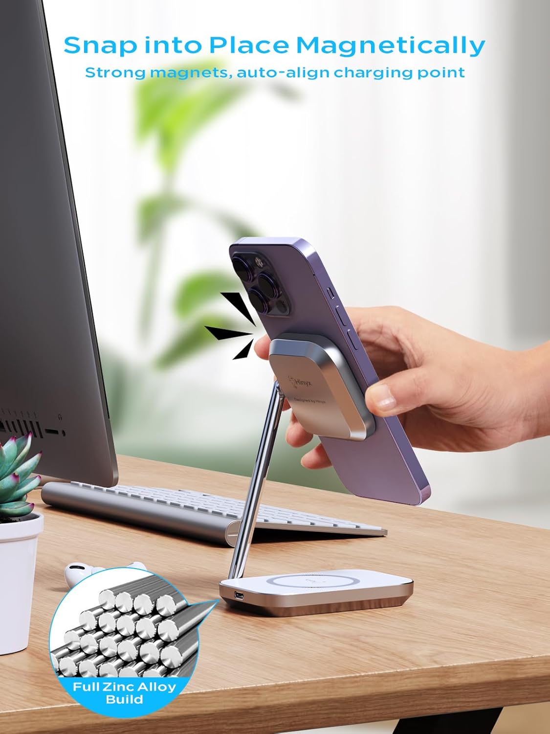 2-in-1 Magsafe Charger Stand, Zinc Alloy Foldable Magnetic Wireless Charger, 20W Portable Fast Wireless Charging Station for iPhone 15/14/13/12 Series, AirPods 3/Pro/2