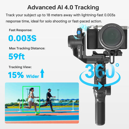 FeiyuTech SCORP Mini 3 [Kit] Gimbal Stabilizer for Smartphone & Mirrorless Cameras, 4.41lbs Payload, Built-in AI Tracking, Quick Vertical Shooting, Bluetooth Control for Sony/Canon/Nikon/DJI/Gopro