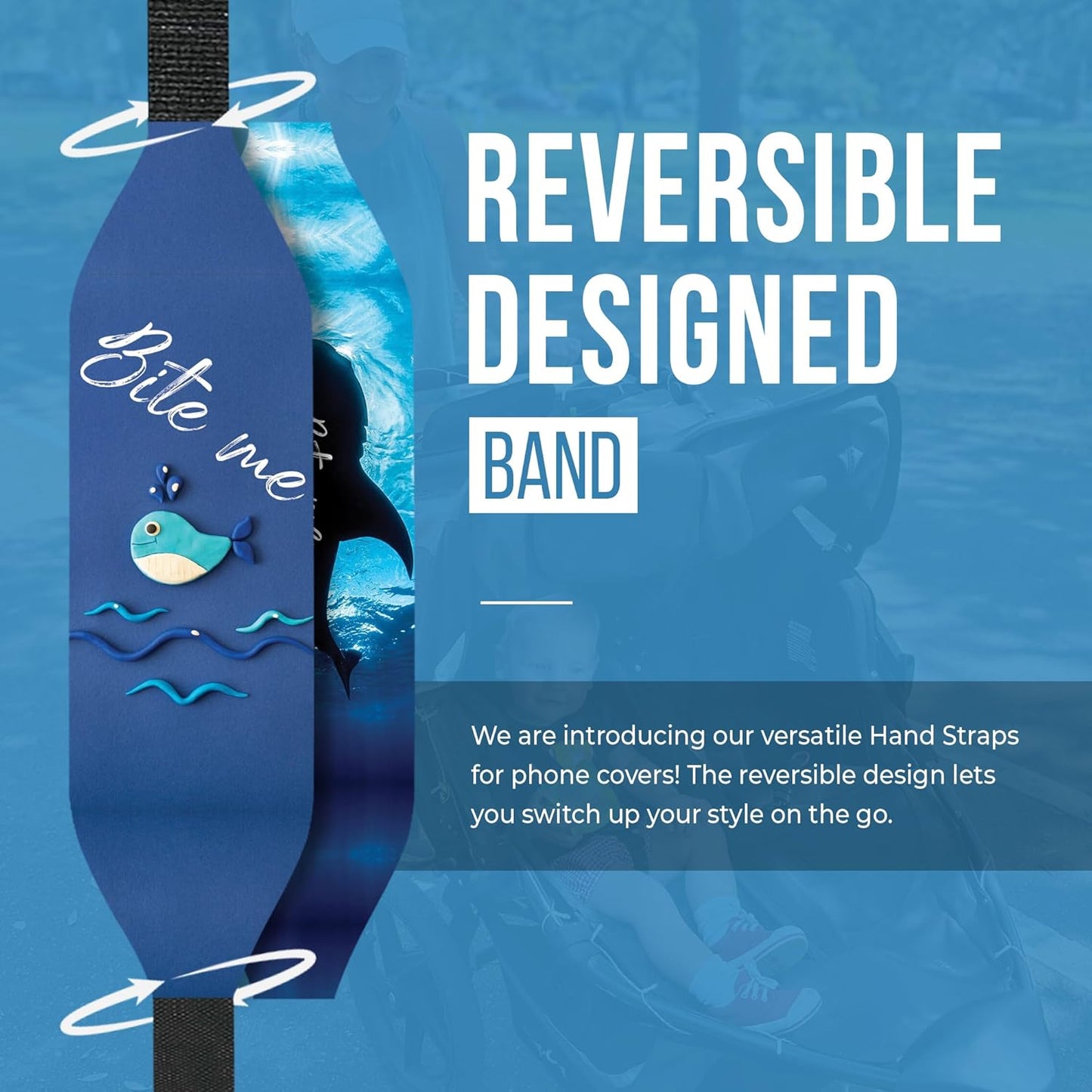 Phone Grip Strap - Pack of 2 Reversible Finger Holder for Phone Back, Customizable Anti-Slip Design, Wireless Charging Compatible Detachable Holder for iPhone - Shark Bites