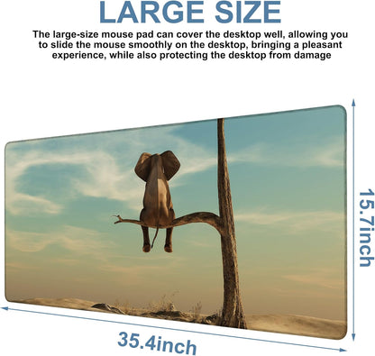 A Elephant Gaming Mouse Pad 3mm Thick Stitched Edge Waterproof Non-Slip Large Computer Keyboard Mouse Mat,Suitable for Office Entertainment Decorative Desk Pad 35.4 x 15.7 Inches