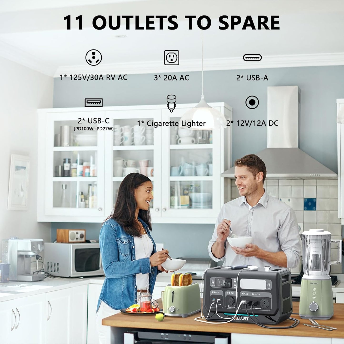 ALLWEI LiFePO4 Solar Generator 2400W with 2x 200W Solar Panels, 2048Wh Portable Power Station, Fast Charge in 1.5H, 4 AC Outlet, Home Battery Backup for RV Outdoor Camping Emergency Power Outage