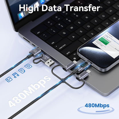 Multi Charger Cord 6 in 1 USB Cable Fast Charging Cable - PD 60w USB c Multi Fast Charging Cable with Led Display - 6 ft USB C/A to Type C/Phone/Micro Charger Cable Com patible with Phone/Laptops