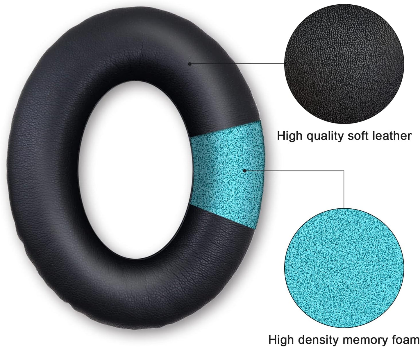 Replacement Ear Pads for Bose QuietComfort 35 35 II 15 25(qc 35 25 15/QC35 ii), Headphone Ear Covers, High Density Memory Cotton, Soft Leather, Adaptive Noise Isolation Headphones Pads Cushions