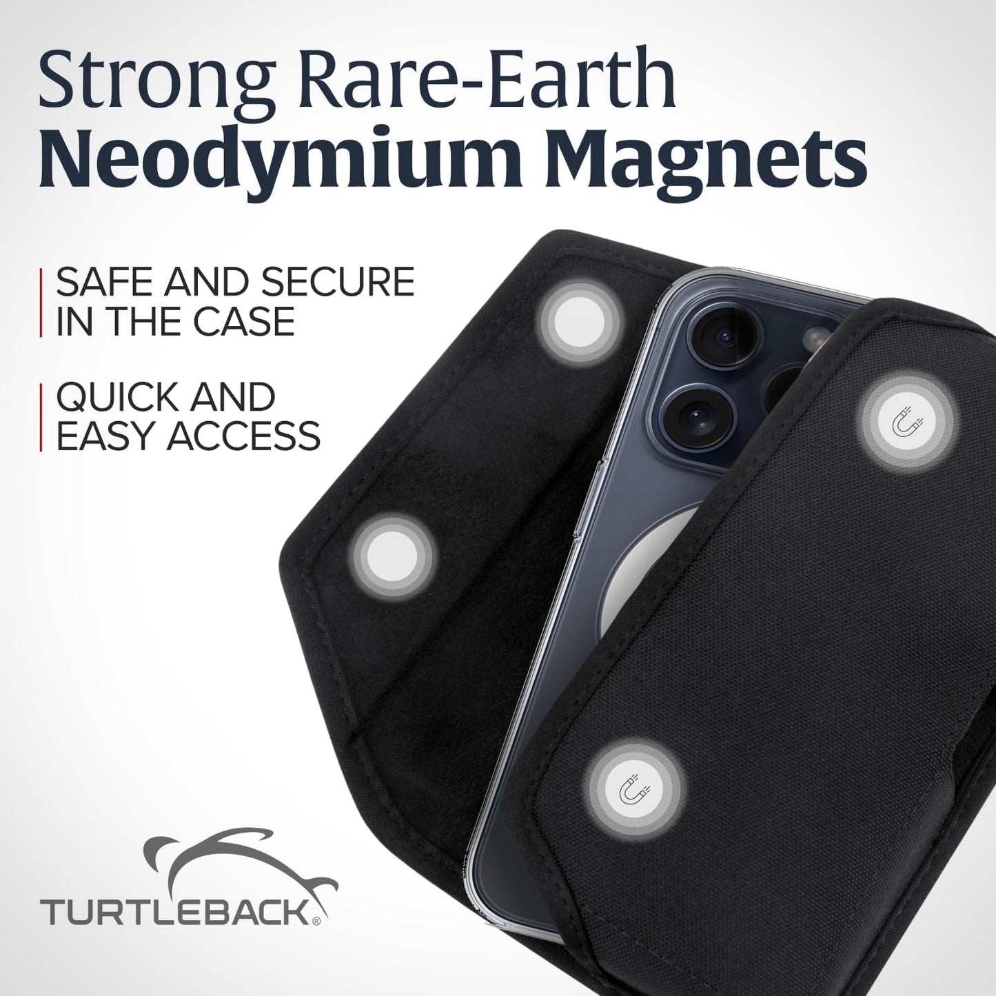 Turtleback Belt Clip for iPhone 16 Pro, 16e, 15 pro 14 Pro 13 Pro -Small- Fits w/Slim MagSafe Style Cases - Premium Black Nylon, Horizontal Belt Holder, Magnetic Closure, HD Rotating Belt Clip