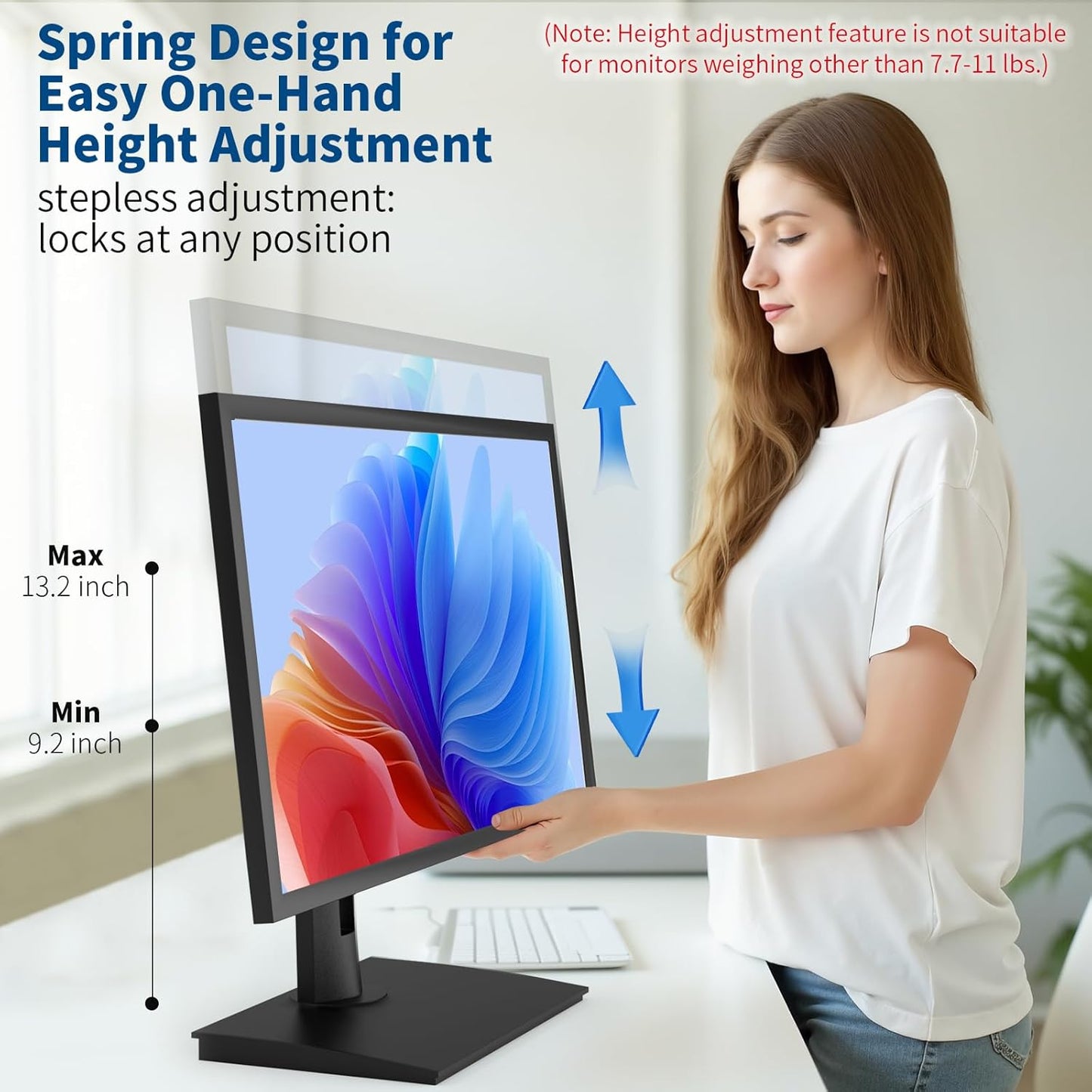 Vesa Monitor Stand with Spring-Adjustable Height, Swivel, Tilt, Rotation Vesa Stand, Compatible with Monitors Within 32 inches and Weighing Between 4.8-11lb (Black, Only for 7.7-11 lb Monitor)