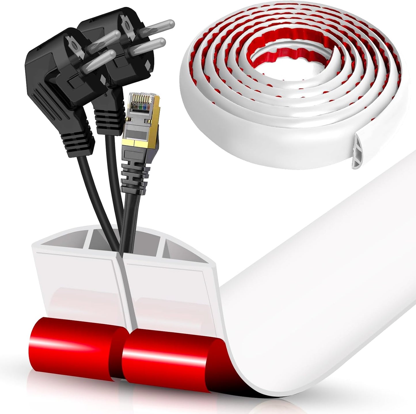 Floor Cord Cover Cavity 0.8"x0.37" Self Adhesive Cord Hider, 10FT Low Profile Cable Management, Extension Strip Protector for Wires, Prevent Cable Trips for Offices, Gyms, Exhibitions（White）