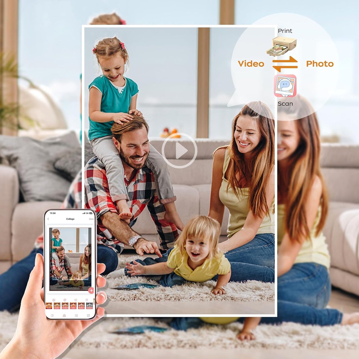 4x6 Photo Printer with 108 Sheets & 2 Color Ribbons - Dye Sublimation Wireless Portable Photo Printer for iPhone & Android Smartphones, Home & Travel Picture Printing, Ideal Gift, White