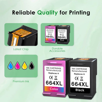 664XL Ink Cartridge Replacement for 664 664XL 664 XL Ink Cartridges Black and Color for DeskJet Ink Advantage 1115 2135 2138 3635 3636 3638 4535 4536 4538 4675 4676 4678 Printer Ink 2 Pack