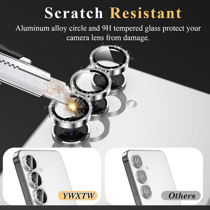 YWXTW Camera Lens Protector for Samsung Galaxy S24 / S23 / S23 Plus, [NOT for S24 Plus] 9H Tempered Glass Metal Individual Ring Camera Screen Protector for S24 Accessories (Silver Glitter)