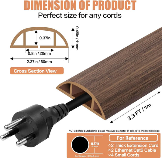Floor Cord Cover Cable Cavity Self Adhesive Cord Hider Floor Floor Cable Management Power Cord Protector Floor Electric Cord Covers for Offices, Gym, Exhibitions (Misty Brown Wood, 2.36" x 3.3')