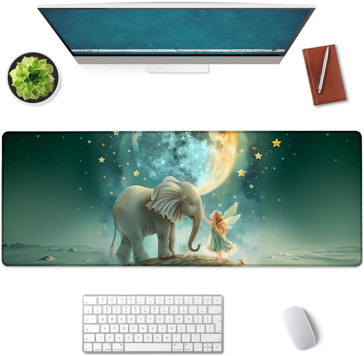 Fairy and Elephant Large Mouse Pad, Gaming Mouse Pad, Keyboard Mat, Non-Slip Rubber Base, Office Accessories, Desk Mat, MousePads for School, Work, Home Decor Gifts 31.5" x 11.8"