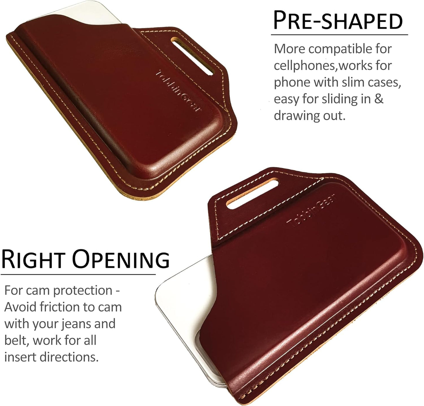 TobbinGear Leather Belt Phone Pouch, Left Handed Leather Cell Phone Holster, Universal Phone Case with Belt Loops, for Men and Women Coffee Large