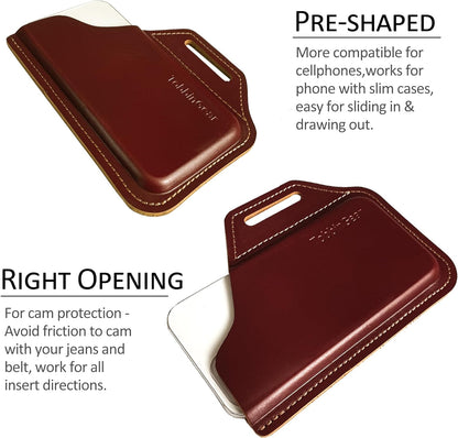 TobbinGear Leather Belt Phone Pouch, Left Handed Leather Cell Phone Holster, Universal Phone Case with Belt Loops, for Men and Women Coffee Large