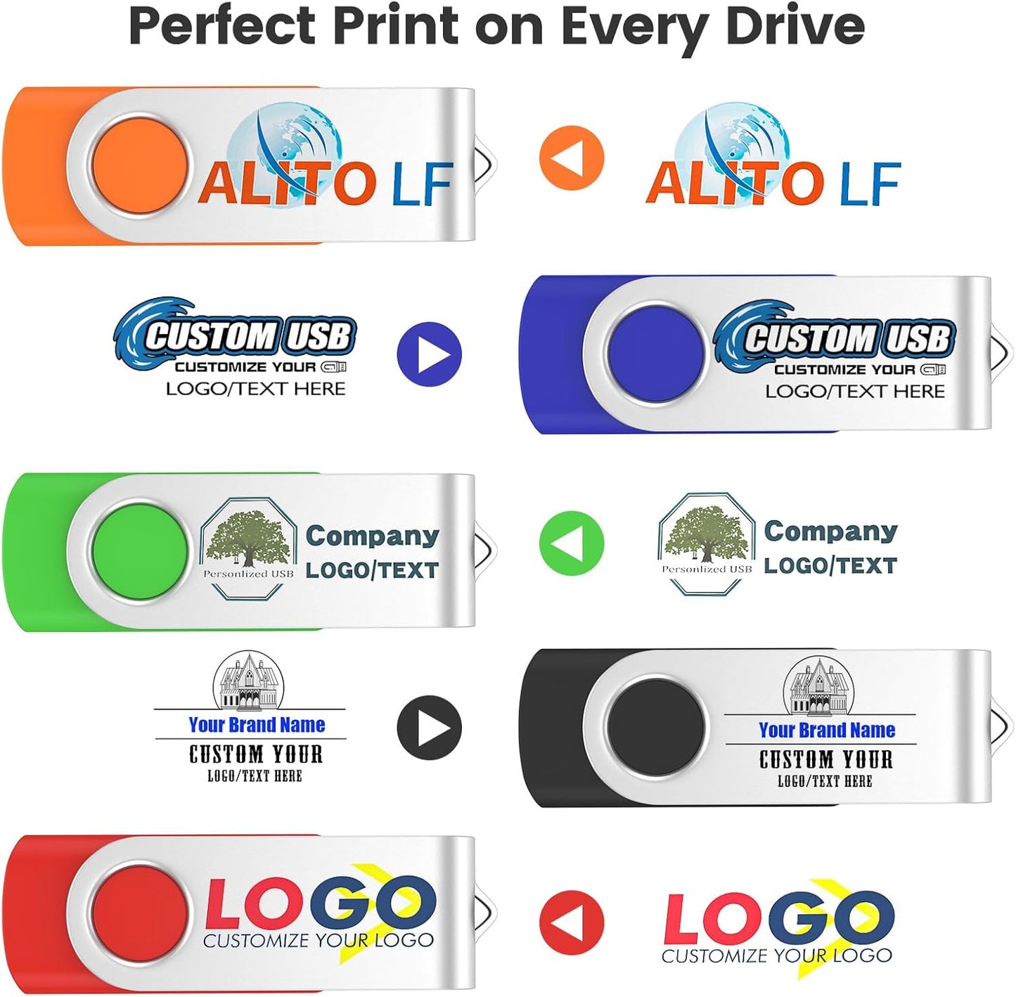 ABLAZE Custom Flash Drive 512MB 100 Pack, Personalized USB Drives Custom USB 2.0 Thumb Drives 100 Pack Memory Stick (Mixcolors)