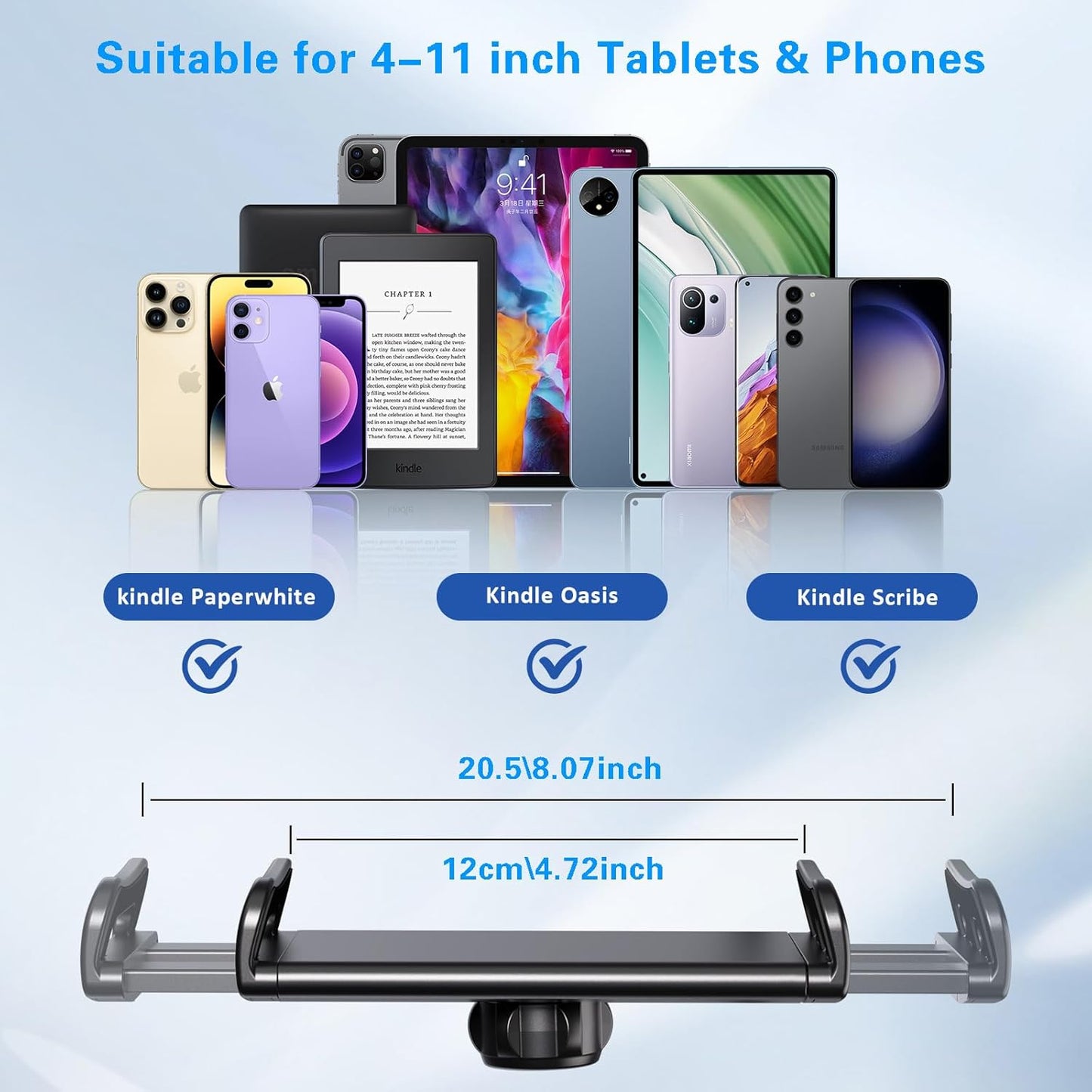 Gooseneck Tablet Holder for Kindle Reading in Bed with Page Turner Remote, Hands Free Desk Bedside Lazy Arm Stand for Kindle Accessories, Gifts for Readers