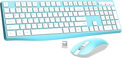 Wireless Keyboard and Mouse Combo, Lovaky 2.4G Full-Sized Ergonomic Keyboard Mouse, 3 DPI Adjustable Cordless USB Keyboard and Mouse, Quiet Click for Computer/Laptop/Windows/Mac (1 Pack, Blue)
