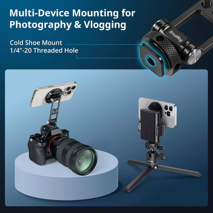 SMALLRIG Magnetic Metal Phone Mount with Cold Shoe Mount, Adjustable Rotatable Phone Tripod Holder Adapter for iPhone 17/16/15, Camera Monitoring, Tripods, Stabilizers - 5156