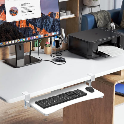 suptek Keyboard Tray Under Desk Pull Out with C Clamp Mount, Computer Keyboard & Mouse Tray, 25.6 (30 Including Clamps) x 11.8 inch Slide-Out Platform Computer Drawer for Typing, White, DSF1W