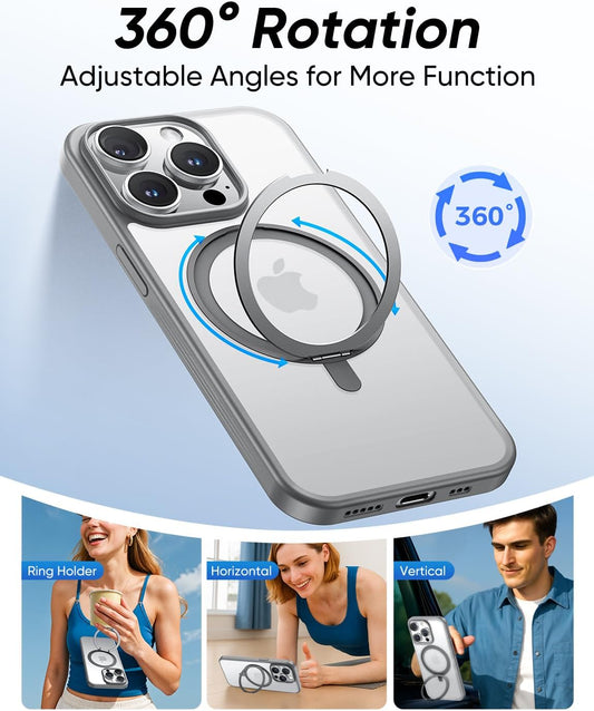 MAGIC JOHN 360° Rotatable Magnetic Invisible Stand for iPhone 14 Pro Case [Anti-Slip Grip] [Compatible with MagSafe] 16FT Shockproof for iPhone 14 Pro Case with Kickstand, Gray