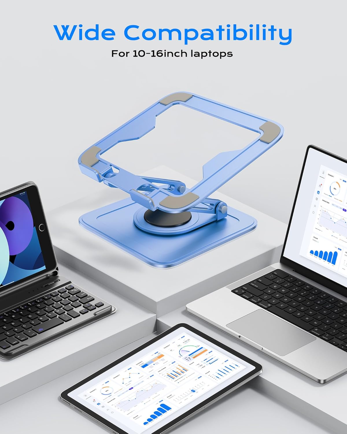 Adjustable Laptop Stand, Computer Stand with 360 Rotating Base, Ergonomic Laptop Riser Mount for Desk Foldable Protable Computer Desk Fits with MacBook Pro Air (10-16") - Blue