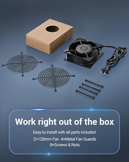 DEWENWILS 2 Pack 120V AC Fan, Waterproof Exhaust Fan 120mm, 18W 2850RPM 90CFM, DIY Cooling Fan for Refrigerator, Computer Case, Compressor Engine, Generator, UL Listed