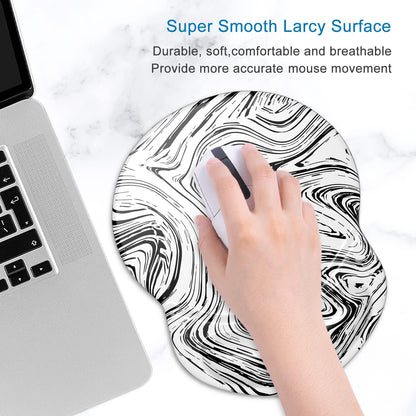 ITNRSIIET Ergonomic Mouse Pad with Gel Wrist Support Small Wrist Rest Smooth Surface Non-Slip PU Base Comfortable Office Supplies Pain Relief, 8.7 x 7.2 inches, Black and White Texture