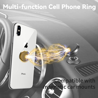Metal Cell Phone Ring Holder Finger Ring Stand, 360 Degree Rotation Ring Kickstand Grip Holder for Magnetic Car Mount, Gold