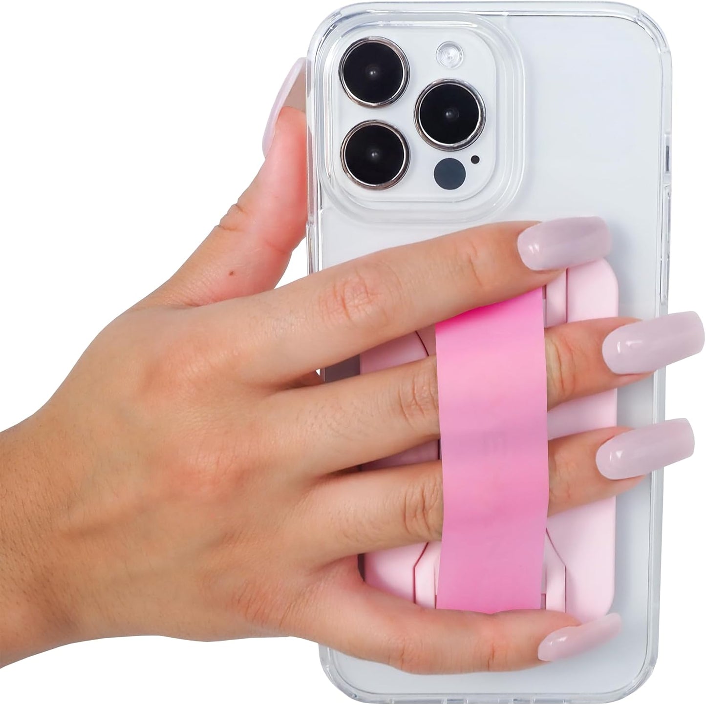 LoveHandle PRO MagSafe Compatible Magnetic Phone Grip w/Kickstand - Mount, Strap and Stand for Smartphone and Tablet - MagSafe Ring Included - Fits All Devices - Bubblegum Pink Glow