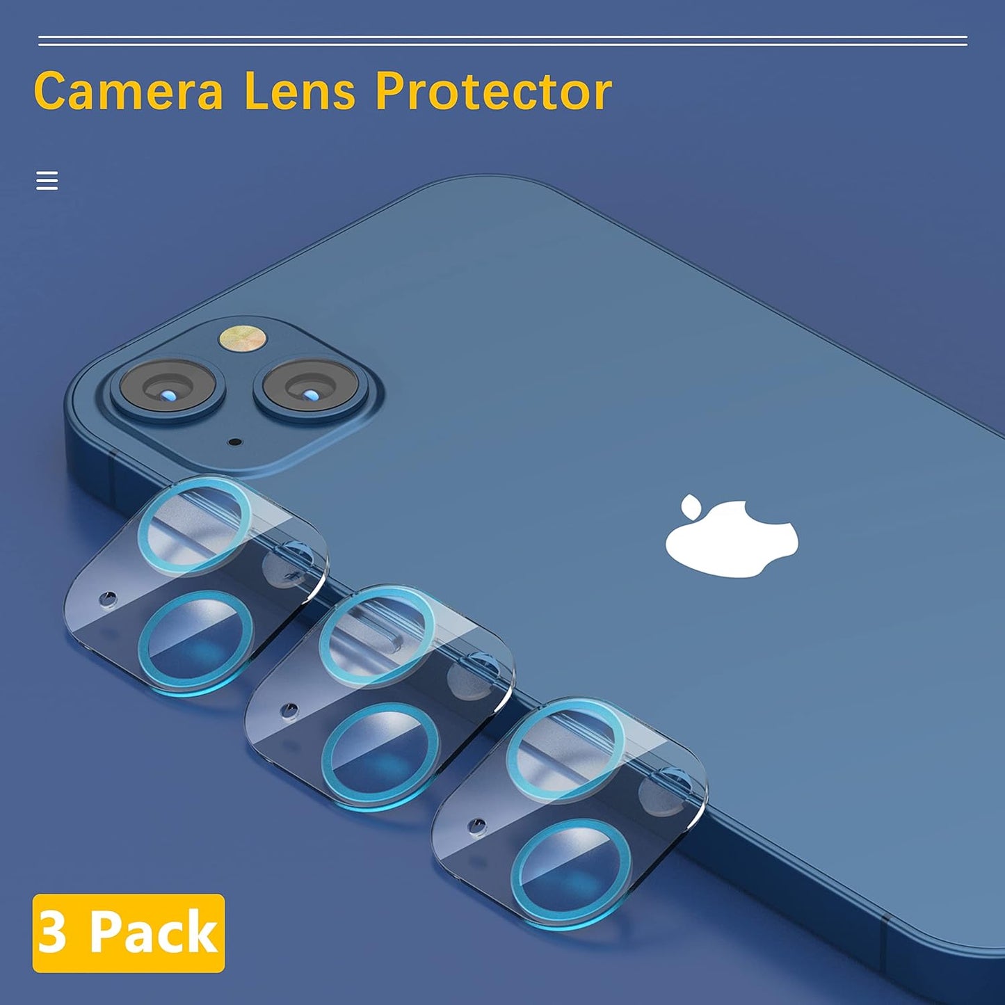 UniqueMe [3 Pack Compatible with iPhone 13 6.1" / iPhone 13 Mini 5.4" Camera Lens Protector Tempered Glass, [Case Friendly][New Version][Scratch-Resistant][Easy Installation] - Blue Circle