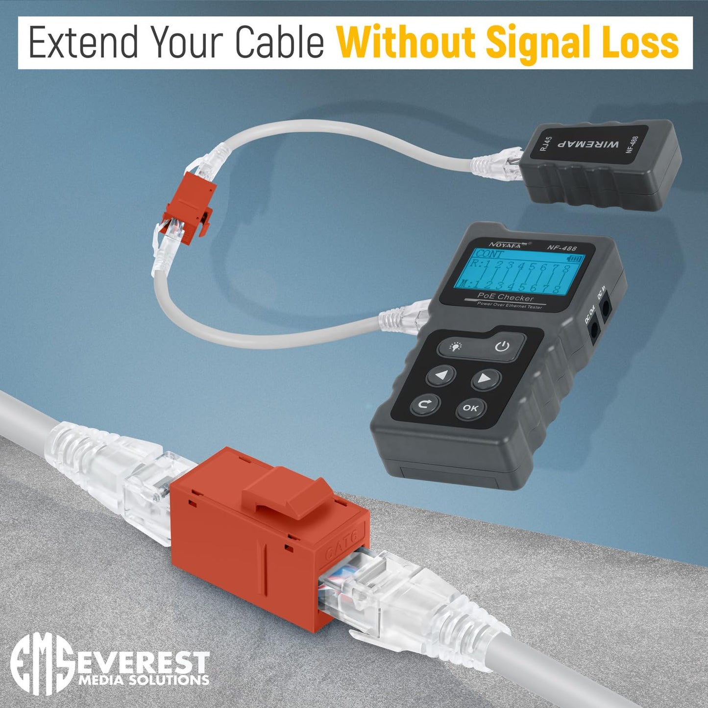 Everest Cat6 RJ45 Keystone Coupler (12-Pack) in Orange - RJ45 Coupler - Cat 6 Couplers - Female to Female Cat6 Keystone Jacks - Ethernet Couplers - Ethernet Cable Extender