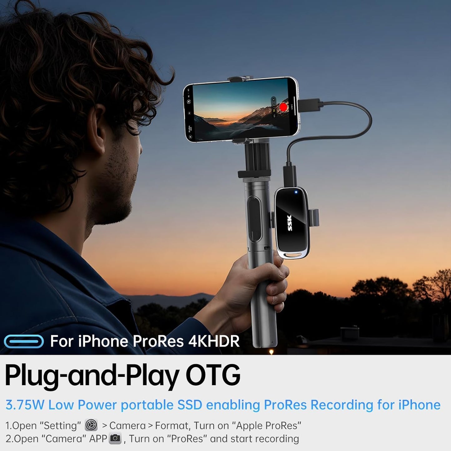 SSK 4TB SSD External Hard Drive, Portable SSD Drive up to 2000 MB/s, USB 3.2 Gen2X2 External Solid State Drives for iPhone 15/16 PRO、Mac、Phone OTG、Laptops with LED Indicator