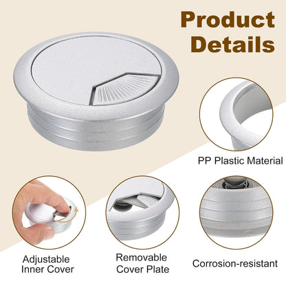 uxcell 8 Pcs 50mm (1.97 Inch) Desk Grommet, Plastic Cable Hole Cover, Wire Cord Cable Organizer for Home Office Computer Desk Cabinet, Silver