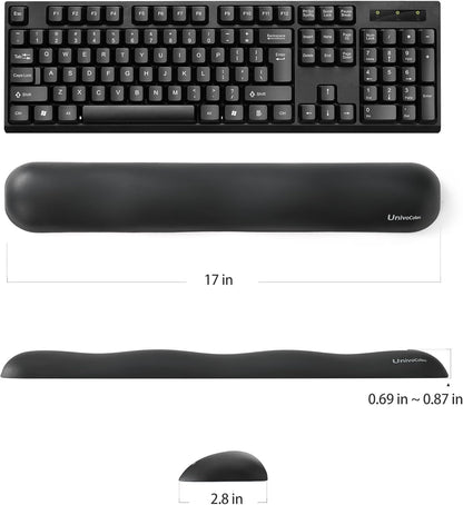 UnivoColors Design-Wave Set of Wrist Rest,Artificial Sheepskin+Memory Foam+Ergonomic+Anti-Slip Gel, Resilience Support During Work and Gaming,Keyboard Accessory,Black