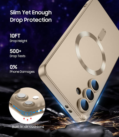 Magnetic for Samsung Galaxy S25 Plus Case [Compatible with MagSafe][Built-in Camera Lens Protector] Slim Soft Silicone Bumper Shockproof Metallic Luster Phone Shell (Gold)