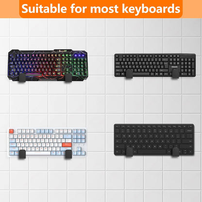 4 PCS Keyboard Wall Mount Storage,Keyboard Wall Holder,Keyboard Wall Rack, Metal Keyboard Wall Hanger with Adhesive & Screw in,for Gaming Mechanical Keyboards, for Devices Thickness < 3cm