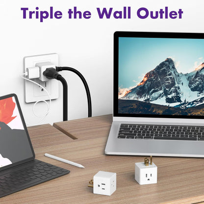 POWERCORDS 3 Power Blocks Outlet Splitter, 3 Pack, Grounded Wall Tap, 3-Prong Plug Adapter AC Multi Plug Wall Outlet, Power Splitter, Cruise Essentials, for Home Office School Dorm, UL Listed, White