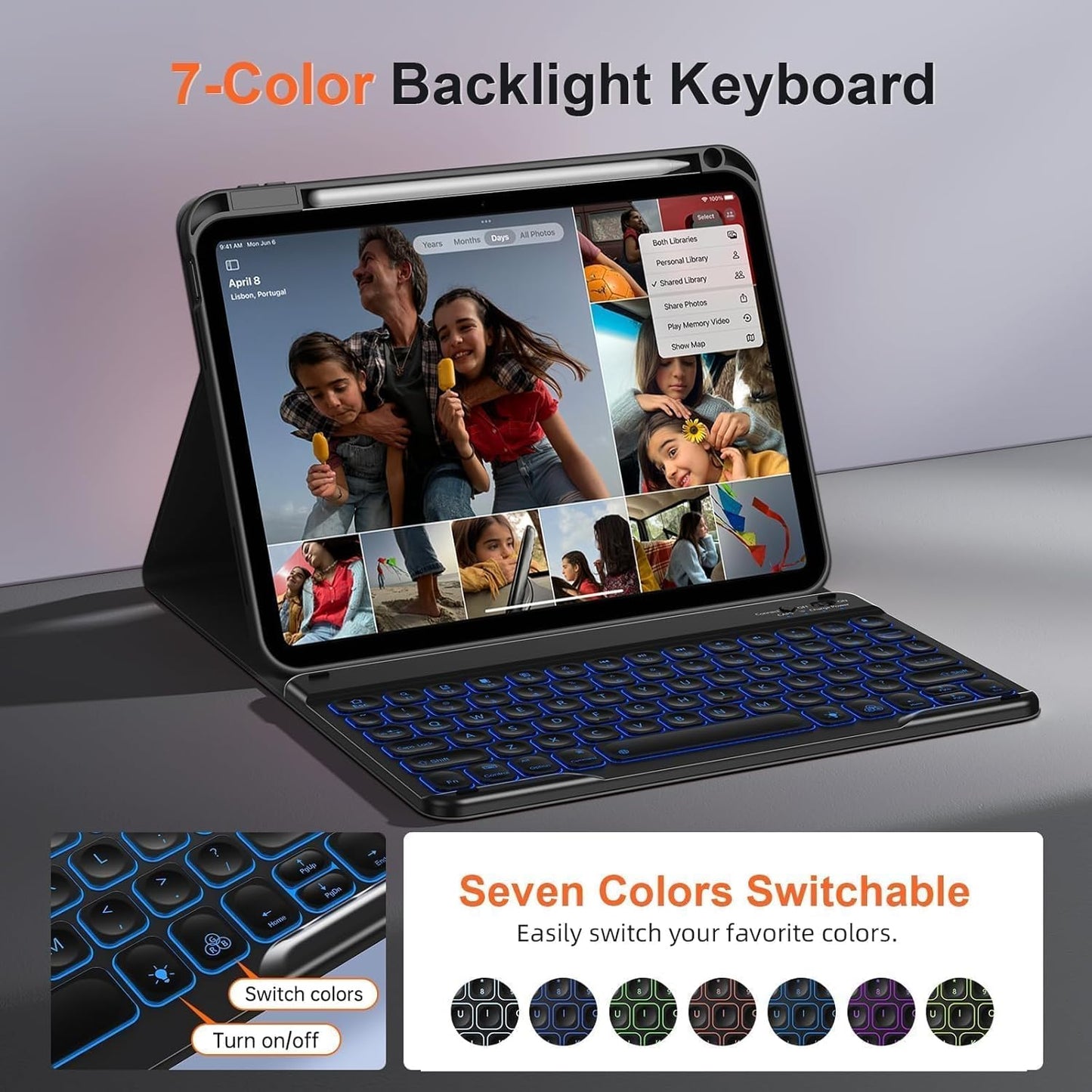 for iPad 11th 10th Generation Case with Keyboard, Magnetic 720° Rotatable Cover Detachable Wireless Bluetooth Backlit Keyboard with Pencil Holder for iPad 11 inch A16 2025 & 10.9 inch 2022 -Black