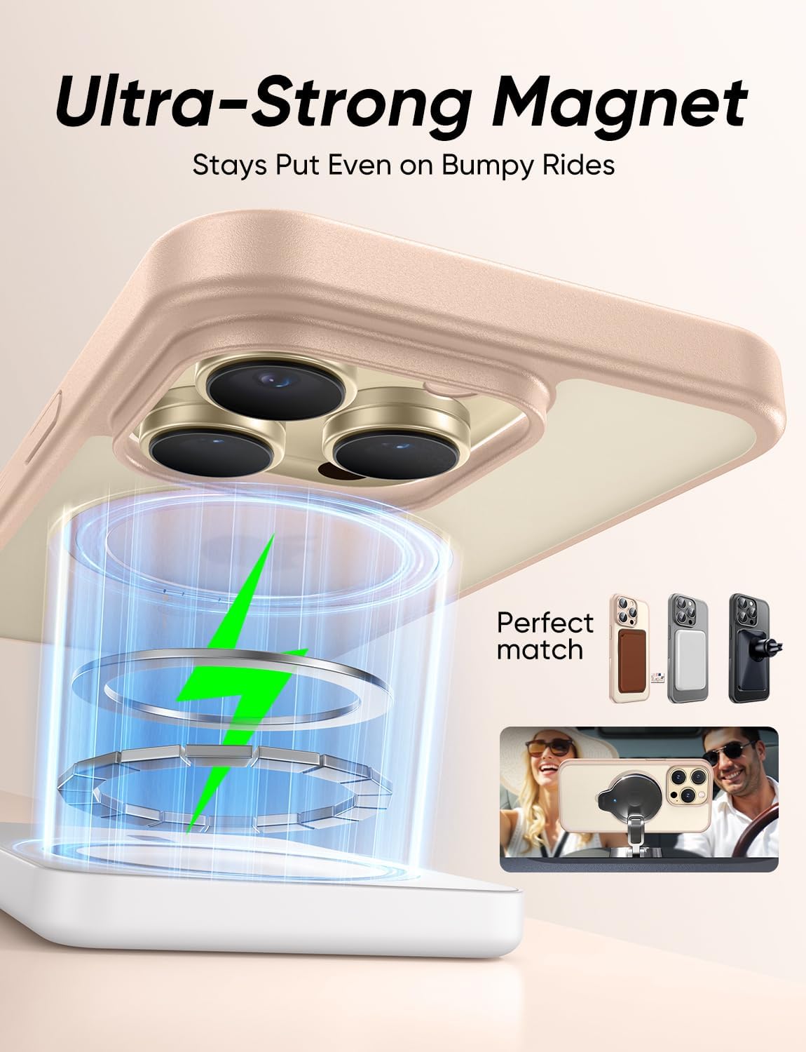 MAGIC JOHN 360° Rotatable Magnetic Invisible Stand for iPhone 14 Pro Max Case [Anti-Slip Grip] [Compatible with MagSafe] 16FT Shockproof for iPhone 14 Pro Max Case with Kickstand, Rose Gold