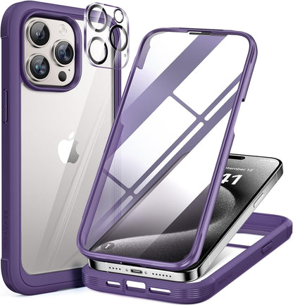 Miracase for iPhone 15 Pro Case Full-Body Built-in Glass Screen Protector& Camera Protector, Military Protective 15 Pro Phone Case Cover 6.1 inch, Purple