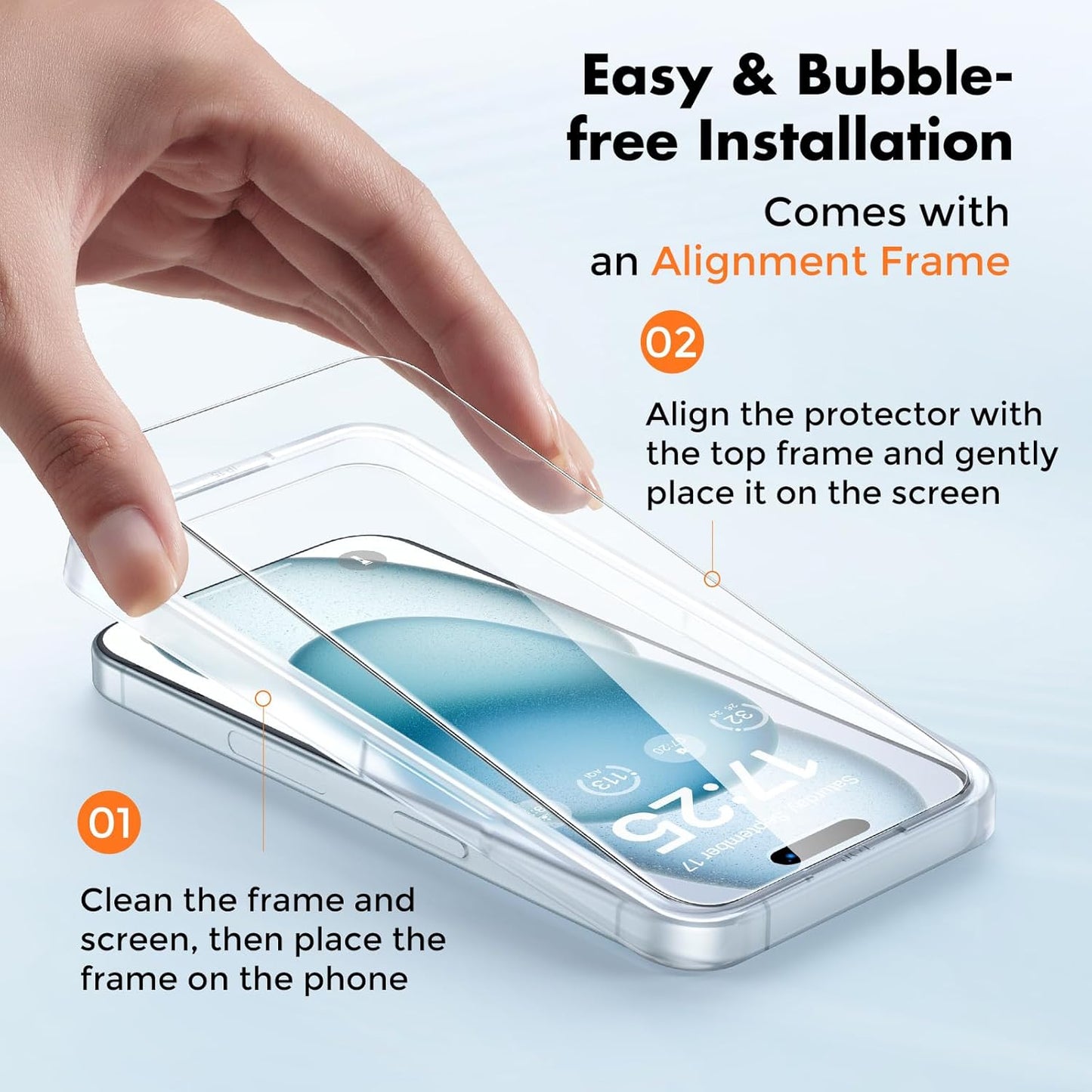 UNBREAKcable 2-Pack Screen Protector for iPhone 15 Plus, Double Shatterproof Tempered Glass [Easy Installation Frame] [9H Hardness] [99.99% HD Clear] [Case Friendly] for iPhone 6.7 inch