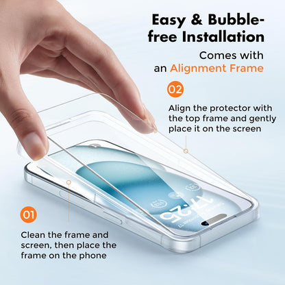 UNBREAKcable 2-Pack Screen Protector for iPhone 16 Plus, Double Shatterproof Tempered Glass [Easy Installation Frame] [9H Hardness] [99.99% HD Clear] [Case Friendly] for iPhone 6.7 inch