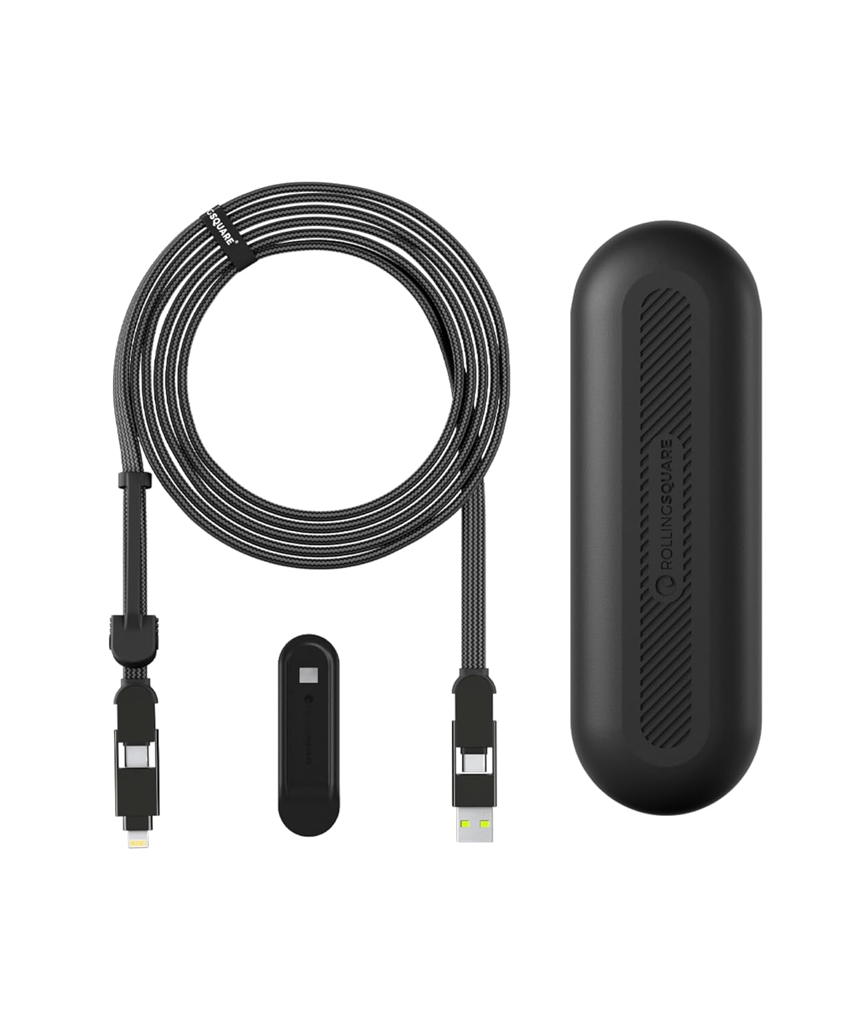 Rolling Square, inCharge XL, 6-in-1 Multi Charging Cable, 100W Ultra-Fast Charging Power, 10 Ft/3m, Urban Black