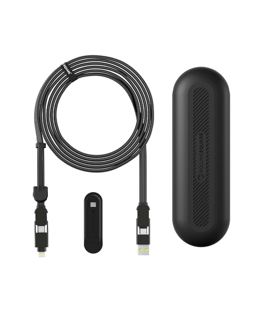Rolling Square, inCharge XL, 6-in-1 Multi Charging Cable, 100W Ultra-Fast Charging Power, 10 Ft/3m, Urban Black