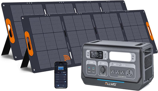 ALLWEI LiFePO4 Solar Generator 2400W with 2x 200W Solar Panels, 2048Wh Portable Power Station, Fast Charge in 1.5H, 4 AC Outlet, Home Battery Backup for RV Outdoor Camping Emergency Power Outage
