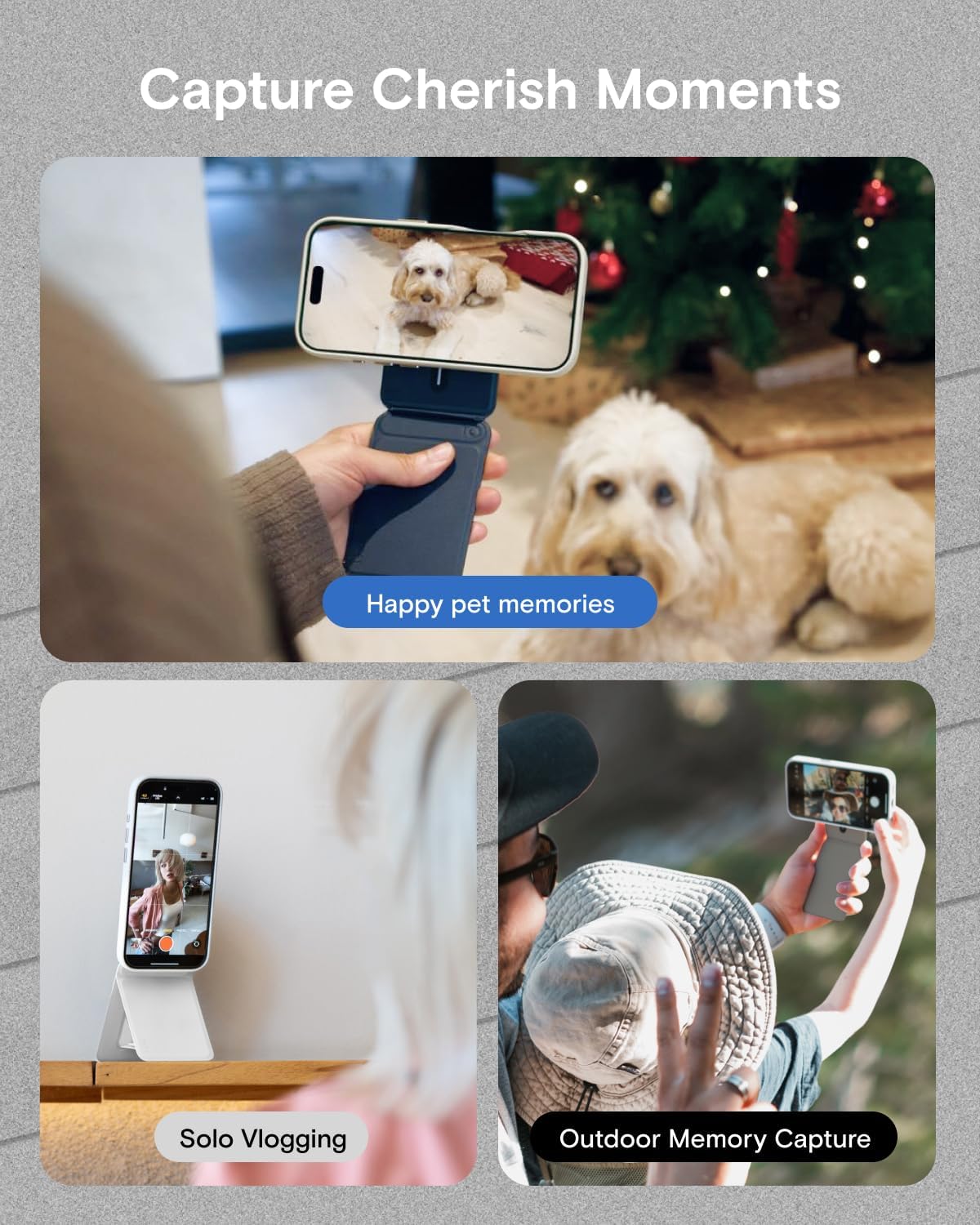 MOFT Phone Tripod Stand Selfie Stick for iPhone, Multi-Angles iPhone Stand, Lightweight & Portable Phone Holder, Strong Magnets, MOVAS Vegan Leather, Travel Essentials, Misty Cove (Without Card Slot)