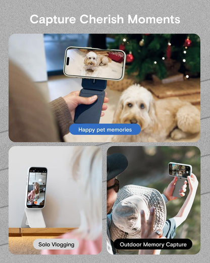 MOFT Phone Tripod Stand Selfie Stick for iPhone, Multi-Angles iPhone Stand, Lightweight & Portable Phone Holder, Strong Magnets, MOVAS Vegan Leather, Travel Essentials, Misty Cove (Without Card Slot)